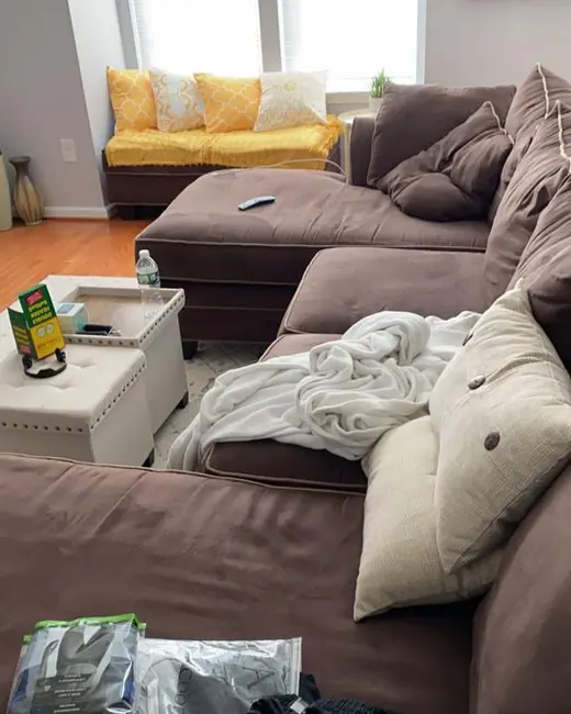 A family room before cleaning