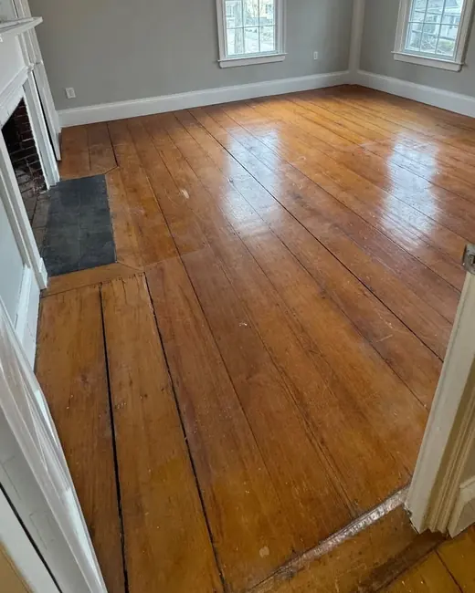 A hardwood floor before cleaning